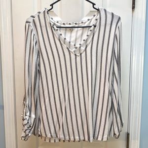 Black and white The Workshop blouse w/ cross detail on front